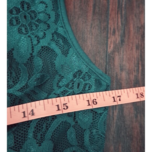 VTG Adonna Nightgown Slip Dress Med Green Sheer Lace Bodice Crisscross Coquette - Picture 11 of 14